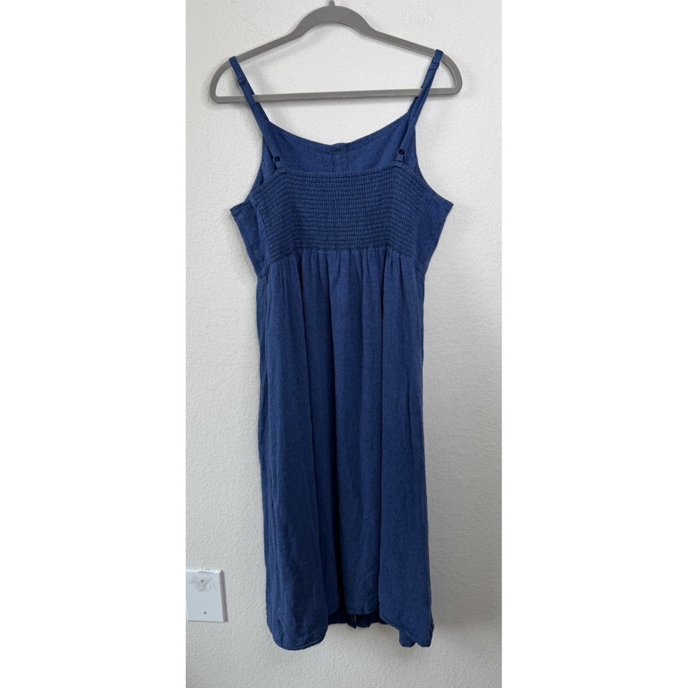 Old Navy Linen Blend Midi Dress Chambray Blue Button Front Strappy Sz XL Coastal - Picture 5 of 8